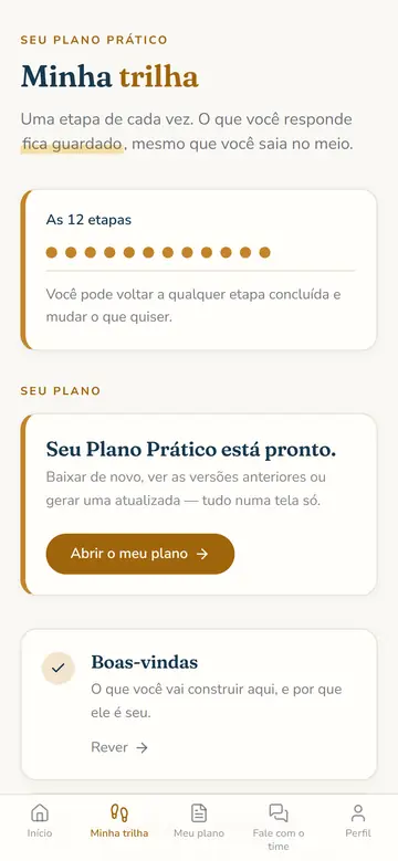 Trilha do guia com as 12 etapas do percurso.