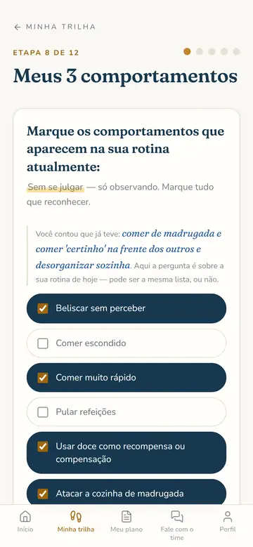Checklist dos comportamentos silenciosos com quatro itens marcados pela participante.