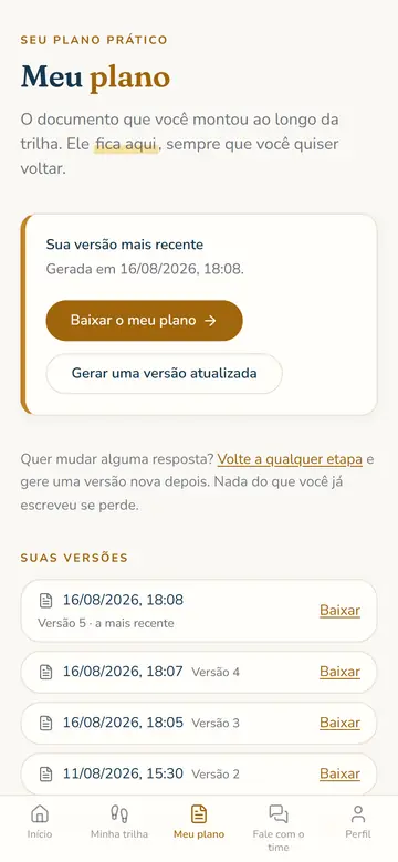 Tela do plano dentro do guia, com a versão mais recente pronta para baixar.
